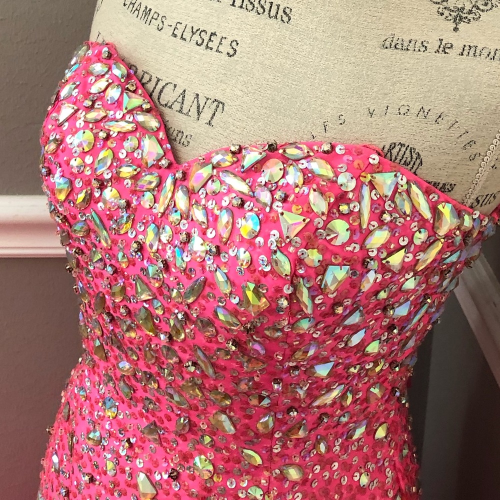 🔴CLEARANCE NEW TIFFANY DESIGNS SZ 4 NEON PINK CORSET BEAD ORGANZA FORMAL GOWN - Picture 5 of 14